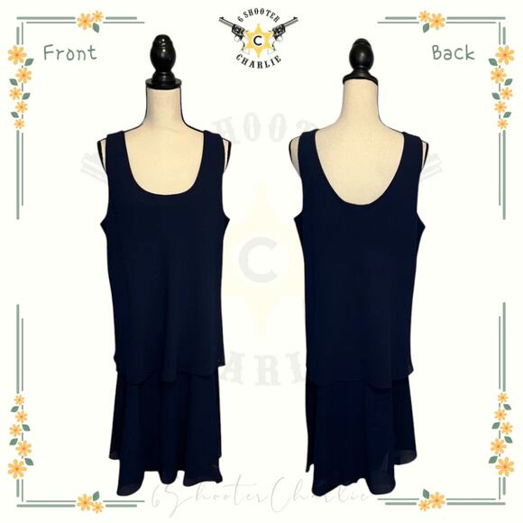 Patra Layered Dress Womens Plus Size 18 Navy Sleveless Lined Chiffon Sheer - Picture 1 of 6